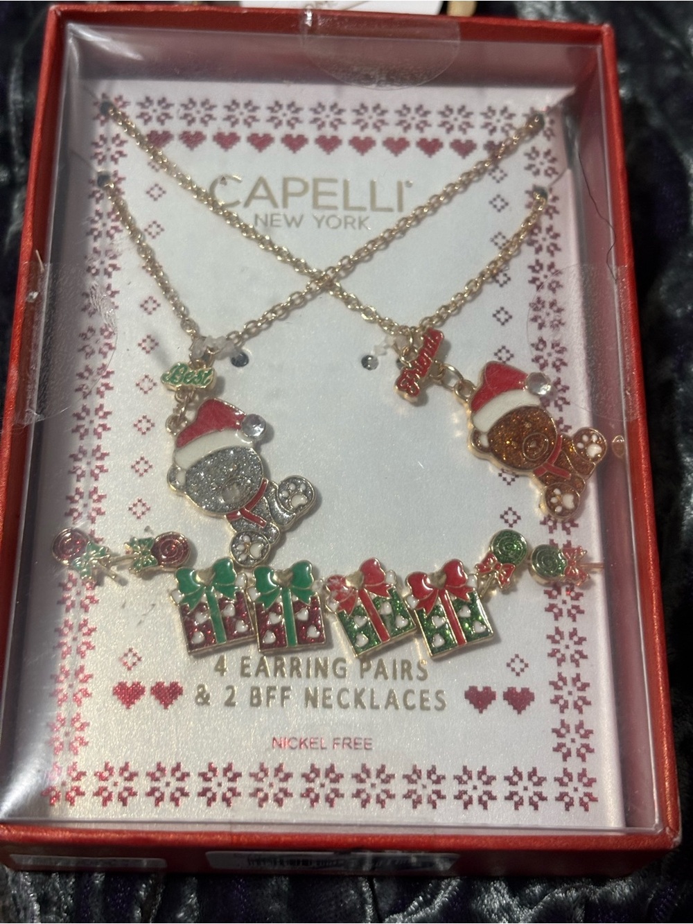 Capelli of New York Kids' Holiday Necklace Set in Red, Green, Gold